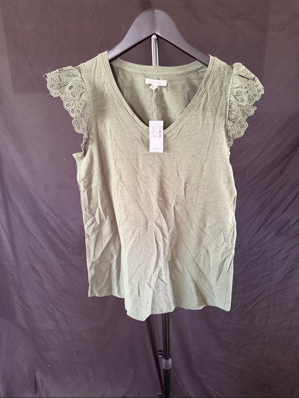 Maurices Olive Lace Cap Sleeve V-Neck Tank